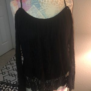 Boho open shoulder style lace top. Black l top off the shoulder w/ bell sleeves